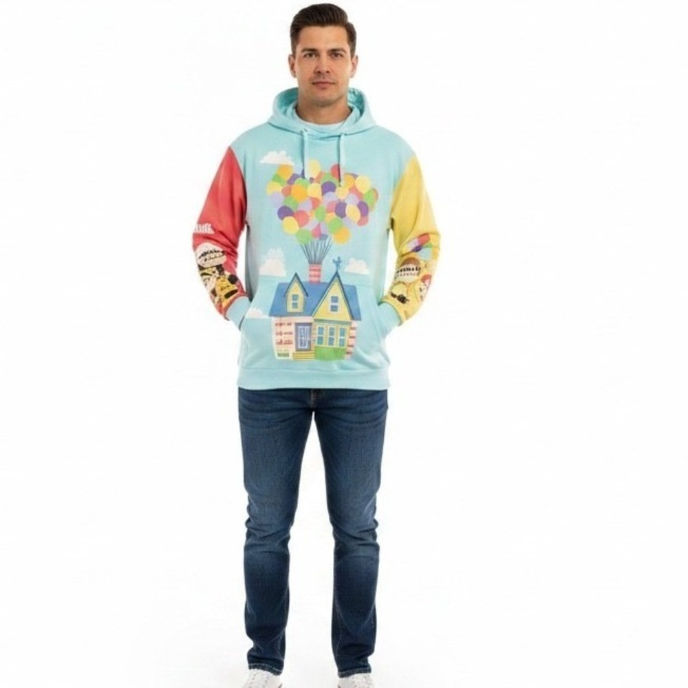 Loungefly Disney Pixar Up 15th Anniversary Pullover Hoodie Blue Mens L Womens XL